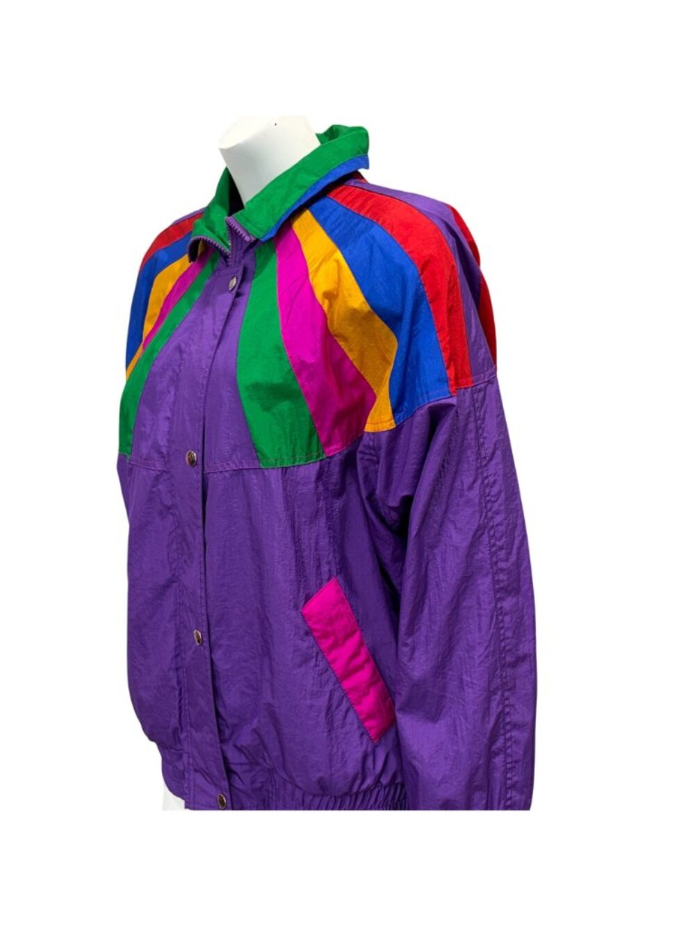 Vintage 80s Andy Johns Colorblock Nylon Windbreaker Anorak Jacket Womens Size L - Picture 3 of 8